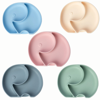 Assiette 2 compartiments En Silicone Avec Ventouse Elephant - Yummy-Bleu