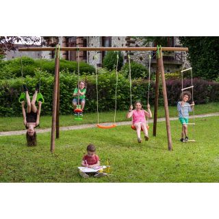 Portique bois poutre métal BAYANO -  6 enfants Trigano