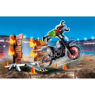 Stuntshow Pilote moto et mur de feu