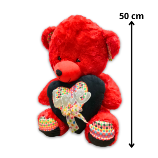 Ours en Peluche Rouge Avec Cœur noir 50cm