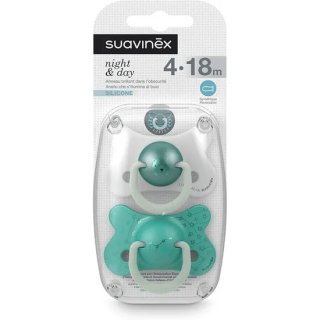 Pack de 2 Sucettes Anatomiques vert et blanc - Suavinex
