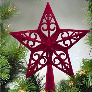 PAQUET 1 ETOILE SAPIN VELOURS BORDEAUX 20x21CM