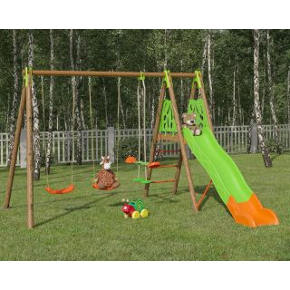 Balançoire en bois poutre métal Techwood AKEO - 6 enfants - Trigano