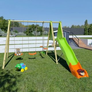 Portique Balançoire En Bois Poutre Métal Avec Toboggan OPTIMA - Trigano