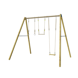  SKYLER 3m52 balançoire bois + Jeu d'Anneaux Métal + Trapèze  - Trigano 