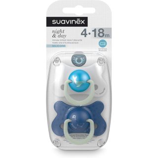 Pack de 2 Sucettes Anatomiques fluorescentes bleu et blanc - Suavinex
