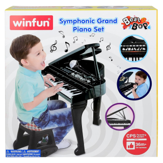 WINFUN Grand piano noir avec tabouret